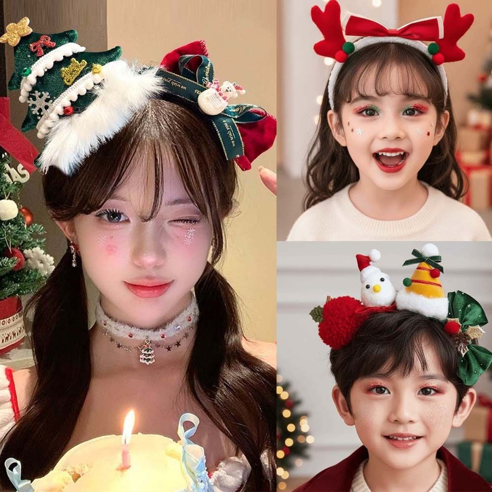 Santa Hat Plush - Tiara de Natal com Lantejoulas Brilhantes,