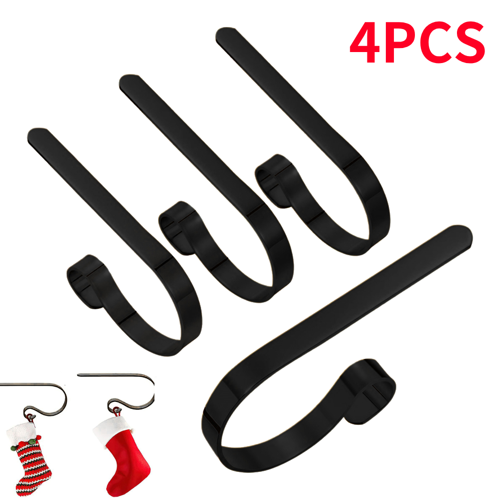 Christmas Stocking Hanging - 4 Ganchos de Ferro Pretos para