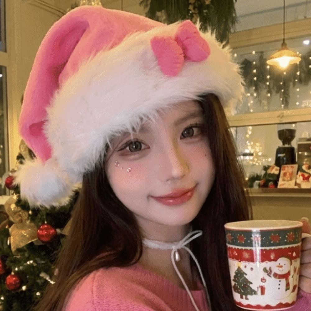 Santa Hat Plush - Chapéu de Papai Noel Rosa com